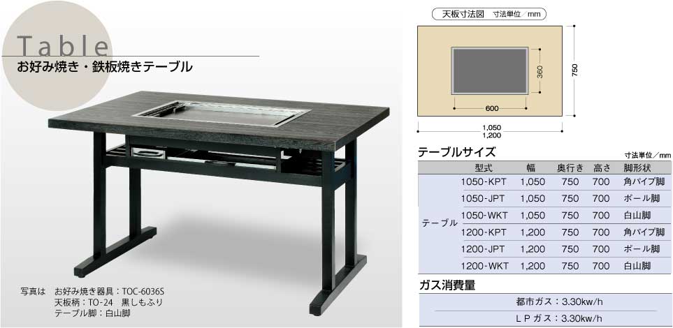 お好み焼きテーブル 落としフタ付 IM-3120P-OF  ケヤキ LPG(プロパンガス) メーカー直送 代引不可 - 5